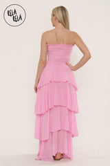 Tiered Bandeau Summer Maxi Dress in Baby Pink