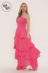 Tiered Bandeau Summer Maxi Dress in Hot Pink