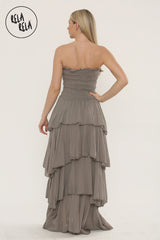Tiered Bandeau Summer Maxi Dress in Khaki