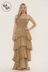 Tiered Bandeau Summer Maxi Dress in Mocha