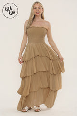 Tiered Bandeau Summer Maxi Dress in Mocha