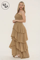 Tiered Bandeau Summer Maxi Dress in Mocha
