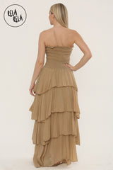 Tiered Bandeau Summer Maxi Dress in Mocha