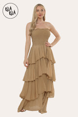 Tiered Bandeau Summer Maxi Dress in Mocha