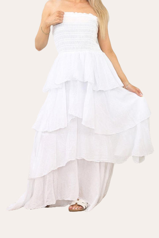 Tiered Bandeau Summer Maxi Dress in White