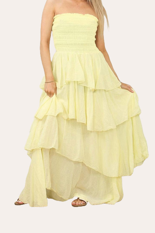 Tiered Bandeau Summer Maxi Dress in Yellow