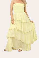 Tiered Bandeau Summer Maxi Dress in Yellow