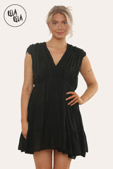 Mini Skater Dress With Ruched Shoulder Detail in Black