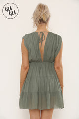 Mini Skater Dress With Ruched Shoulder Detail in Khaki