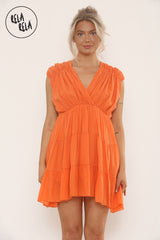 Mini Skater Dress With Ruched Shoulder Detail in Orange