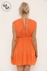 Mini Skater Dress With Ruched Shoulder Detail in Orange