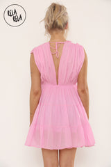 Mini Skater Dress With Ruched Shoulder Detail in Pink