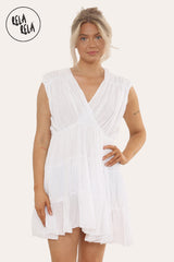 Mini Skater Dress With Ruched Shoulder Detail in White