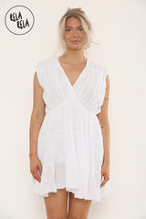 Mini Skater Dress With Ruched Shoulder Detail in White