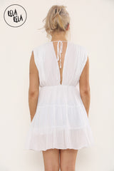 Mini Skater Dress With Ruched Shoulder Detail in White
