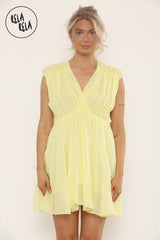 Mini Skater Dress With Ruched Shoulder Detail in Yellow