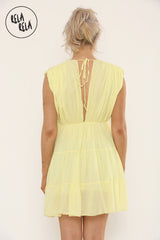 Mini Skater Dress With Ruched Shoulder Detail in Yellow