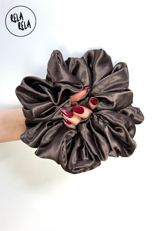 XXL Oversized Satin Hair Scrunchies in Chocolate