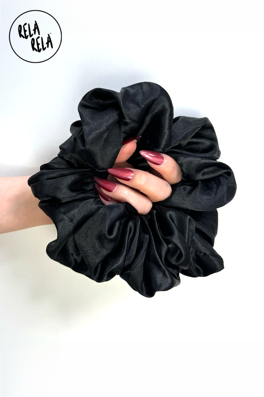 XXL Oversized Satin Hair Scrunchies in Black