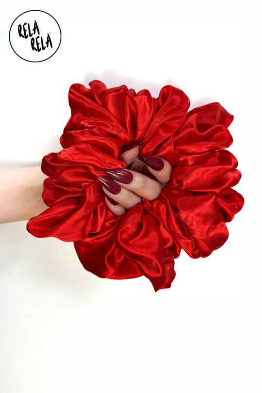 XXL Oversized Satin Hair Scrunchies in Red