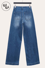 Back view of Stretchy Wide Leg Seamed Jeans in Indigo Wash showing relaxed dad fit and wide leg silhouette.