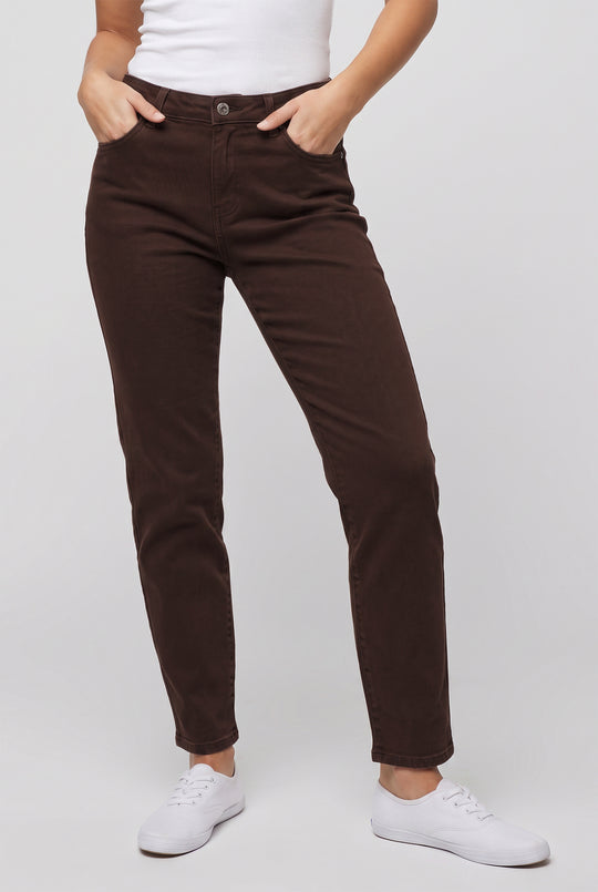 Petite Stretch Mom Jeans - Mid Rise in Dark Chocolate