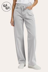 Stretchy Asymmetric Cross Front High Waist Wide Leg Jeans in Acid Wash