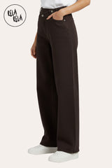 Stretchy Asymmetric Cross Front High Waist Wide Leg Jeans in Chocolate