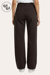 Stretchy Asymmetric Cross Front High Waist Wide Leg Jeans in Chocolate