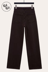 Stretchy Asymmetric Cross Front High Waist Wide Leg Jeans in Chocolate