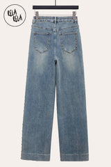 Back view of Stretchy Studded Rivet Vintage Blue Wide Leg Jeans for women 