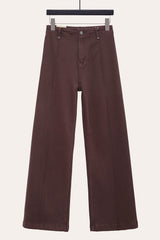Front view of chocolate seamed wide leg jeans