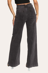 Back view of dark grey seamed wide leg jeans – flattering fit with soft stretch denim and subtle rear shaping.
