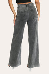 Back view of dark grey seamed wide leg jeans – flattering fit with soft stretch denim and subtle rear shaping.