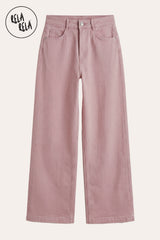 Flat lay of RELA RELA Pastel Pink wide-leg dad jeans against a white background. Shows the premium stretch denim texture and the authentic 90s-inspired relaxed cut.