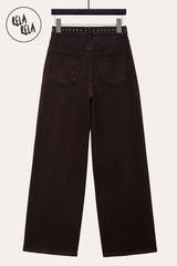Back Flat Lay of Chocolate Wide Leg Dad Fit Viral Stretchy Jeans with Stud Details