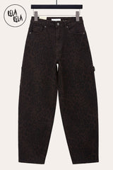 Stretchy Leopard Print Balloon Fit  Barrel Jeans