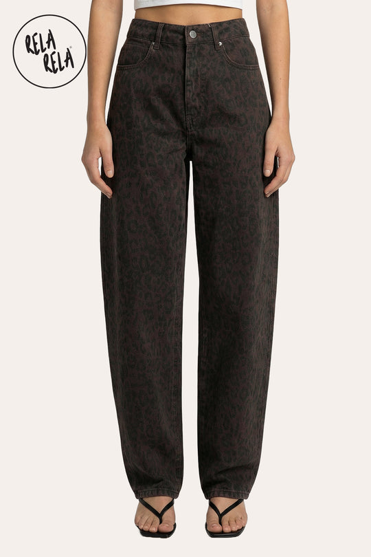 Stretchy Leopard Print Balloon Fit  Barrel Jeans