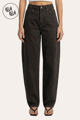 Stretchy Leopard Print Balloon Fit  Barrel Jeans