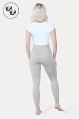 Back view of bleach grey bum shaping leggings, highlighting seamless shaping and support