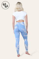 Marble Tie Dye High Waisted Scrunch Bum Leggings in Baby Blue back