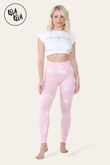 Marble Tie Dye High Waisted Scrunch Bum Leggings in Baby Pink front 2