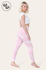Marble Tie Dye High Waisted Scrunch Bum Leggings in Baby Pink side