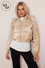 Cropped Puffer Jacket With Hood Padded in Stone
