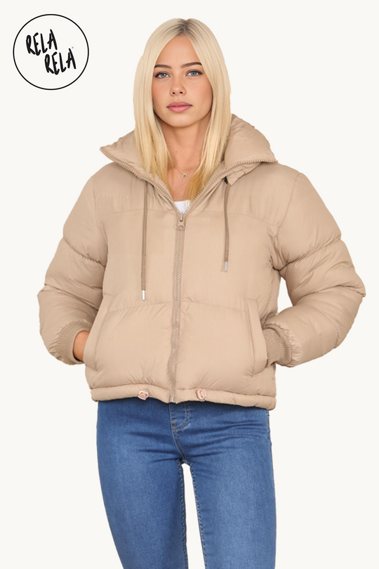 Cropped Puffer Jacket in Mocha