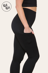 Ribbed Thick Waistband Leggings With Pocket in Black side