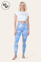 Marble Tie Dye High Waisted Scrunch Bum Leggings in Baby Blue front