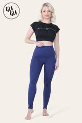 Front view of navy high waisted leggings with tummy control