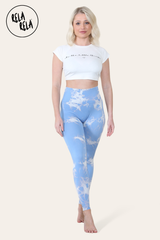 Marble Tie Dye High Waisted Scrunch Bum Leggings in Baby Blue front2