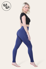 Side profile of high waisted sculpting leggings in navy